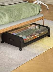 1pc Under Bed Storage,Upgraded 31.5" Large Under Bed Rolling Storage With Lid, Under Bed Shoe Storage For Clothes Toy Book Blanket Halloween Decorations Halloween Costumes Autumn Decor Festival Decor - Black - View 4