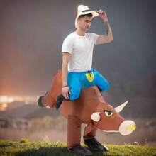 Morph Inflatable Bull Costume Adult, Bull Rider Inflatable Costume, Bucking Bronco Blow Up Bull Rider Costume - Apricot - View 1