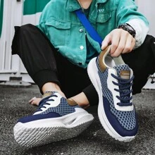 男士透氣網面運動鞋,適用於跑步、戶外活動、休閒穿著、嘻哈、原宿風格,搭配任何服飾,學生必備 - 藍白色 - 查看 5