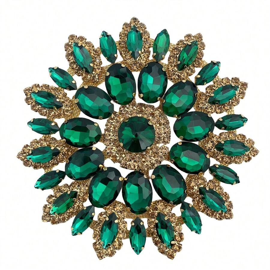 1pc  Fashion Hardware Burnt Wedding Diamond Inlaid Round Flower DIY Clothing Accessories For  Box Bag - Green - View 1