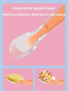 1把長柄矽膠軟勺,適用於嬰兒餵食訓練