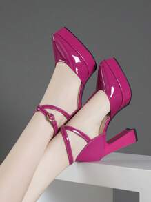 Sapatos de salto alto e plataforma perfurados, à prova d'água, em estilo moda feminina nas cores rosa, damasco, branco, preto, vermelho, prata, ouro - Pink - Visão 6