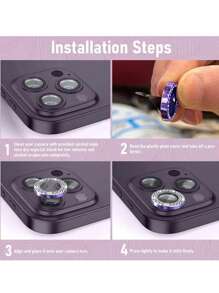 苹果相机镜头保护膜水钻镶嵌镜头保护套生日、家人、朋友礼物闪亮水晶、镜头保护膜、手机配件防水防震防摔防摔防刮防指纹全覆盖 - 紫色 - 查看 10