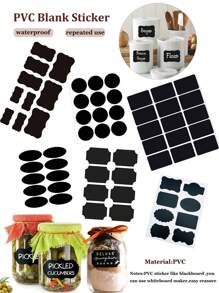 黑色PVC空白貼紙，可重複使用擦拭、防水、帶膠，家用廚房收納分類標籤材料，用於烘焙和甜點包裝貼紙，可命名保質期和使用期限，適用於玻璃瓶和調味品瓶，提供多種尺寸和形狀：24片/30片/36片/45片禮品袋用 - 黑色 - 查看 6
