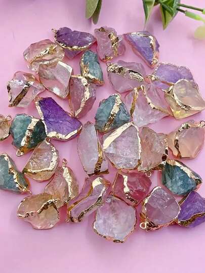 3Pcs/5pcs/10pcs Mixed NaturalCrystal Jelly Pendant With Asymmetrical Border, Random Colour Crystal Necklace Diy Jewelry Accessories