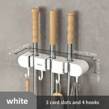 1 Stück 3 Fach/4 Fach Wandhalterung für Besen und Wischer für Badezimmer, Garten und Garage, bohrlochfrei, einfach zu installieren und praktischer Aufbewahrungsorganisator