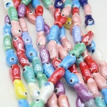 10 Piezas Cuentas De Cerámica De Peces Lindos Y Coloridos Para La Elaboración De Joyas Diy