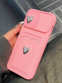 情人节双心形框架滑动保护壳带卡夹适用于 ，电镀防水防震防摔防刮 - 粉色 - 查看 3