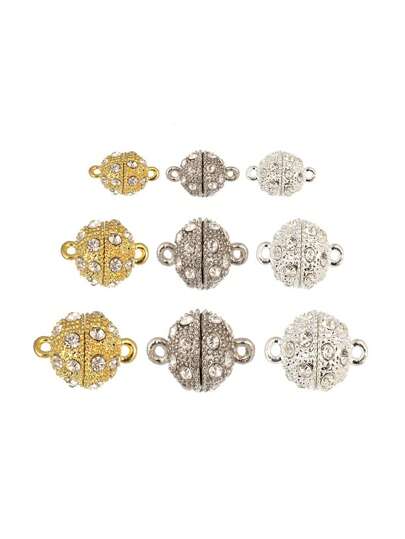 2pcs Round Ball Magnetic Clasps With Rhinestones For Diy Jewelry 8mm-14mm Gold Silver Rhodium Strong Closure Connector For Necklace Bracelet Crafts Decoration Accessories