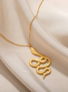Stainless Steel Snake Necklace For Women Men Gold Color Zodiac Animal Pendant Necklace Fashion Jewelry Gift - Yellow Gold - View 8
