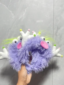 可愛的毛絨怪獸女孩頭帶（隨機顏色） - 彩色 - 查看 3