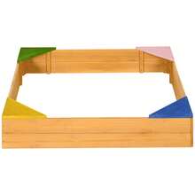 Sabbiera per Bambini da 4 Posti in Legno di Abete con Design senza Fondo e Fodera Rimovibile, 109x109x19.8 cm, color Legno - Giallo - Visualizzare 2