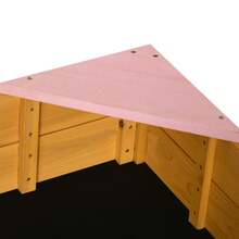 Sabbiera per Bambini da 4 Posti in Legno di Abete con Design senza Fondo e Fodera Rimovibile, 109x109x19.8 cm, color Legno - Giallo - Visualizzare 8