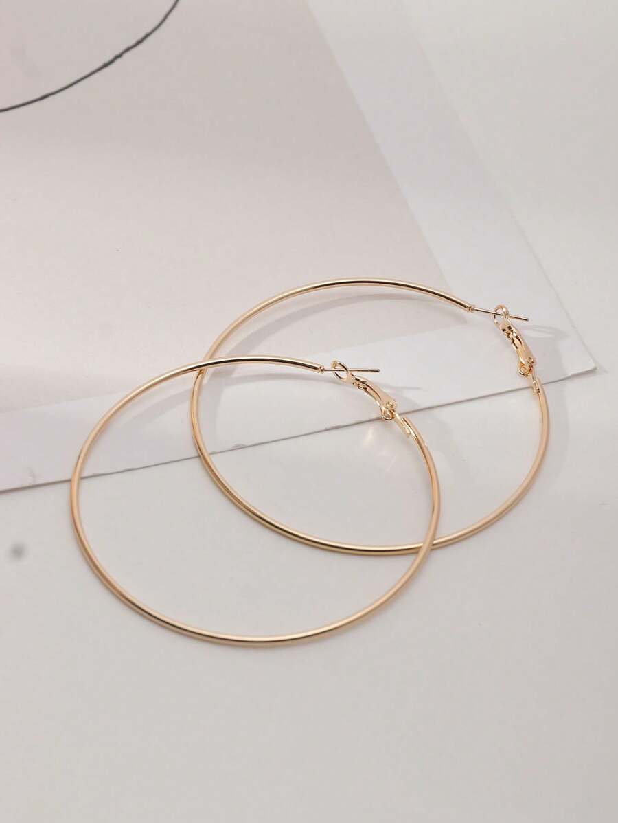 1pair Women's Simple & Exaggerated Circle Earrings - Gold - View 1