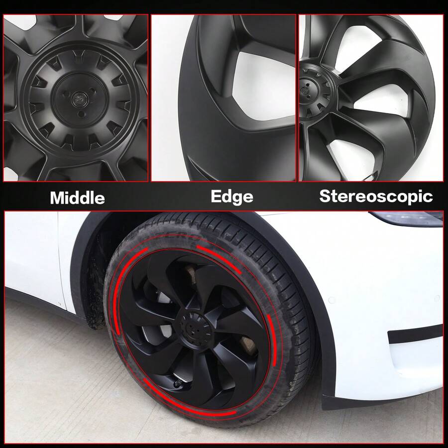 4PCS Wheel Covers For 2020-2023 Tesla Y 19-Inch ABS Hubcap Rim Protectors Whirlwind-Shaped Wheel Trim Covers By IKON MOTORSPORTS. - 大刀片款式-消光黑 - 查看 1