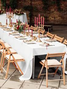 1/2 Pcs White Satin Polyester Tablecloth, Wedding Decor Tablecloth, Party Decor Tablecloth, Rectangular Solid Color Smooth Fabric Tablecloth, Suitable For Wedding, Birthday, Banquet, Bridal Shower, Bachelorette Party, Christmas, Halloween, New Year, Kitchen Dining Table Decor, Home Decor, Indoor/Outdoor Decor (Multiple Sizes Available: 145*220cm/259cm) - White - View 9