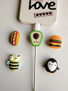 5pcs Cartoon Hamburger & Hot Dog Charging Cable Protector For IPhone, Android, Data Cable, USB, Charging Line, Bluetooth Earphone, Anti-Breaking Protection Sleeve