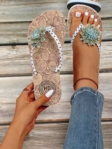 Women's Fashionable Minimalist Thong Sandals, Flat Slip-On Beach Flip Flops For Summer - Multicolor - View 1