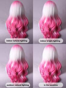 Wig White And Purple Multi-Color Gradient Fashion Wig Female Fringe Whole Head Set Suitable For Festival Wear - Baby Pink - View 6