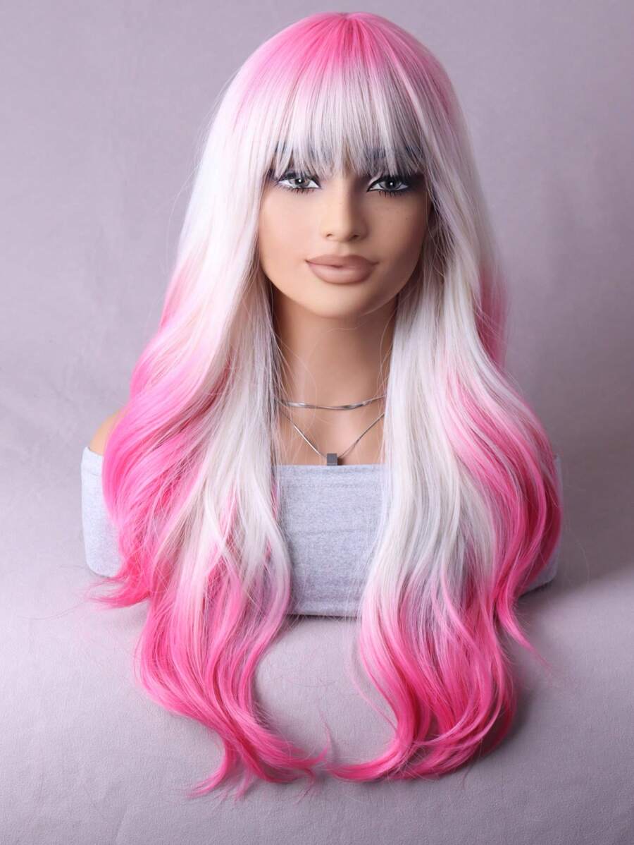 Wig White And Purple Multi-Color Gradient Fashion Wig Female Fringe Whole Head Set Suitable For Festival Wear - Baby Pink - View 1
