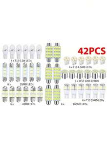 多功能汽車led燈組合套裝,t10寬指示燈、雙點閱讀燈、車牌燈、室內照明,20/24/28/42/48入套裝