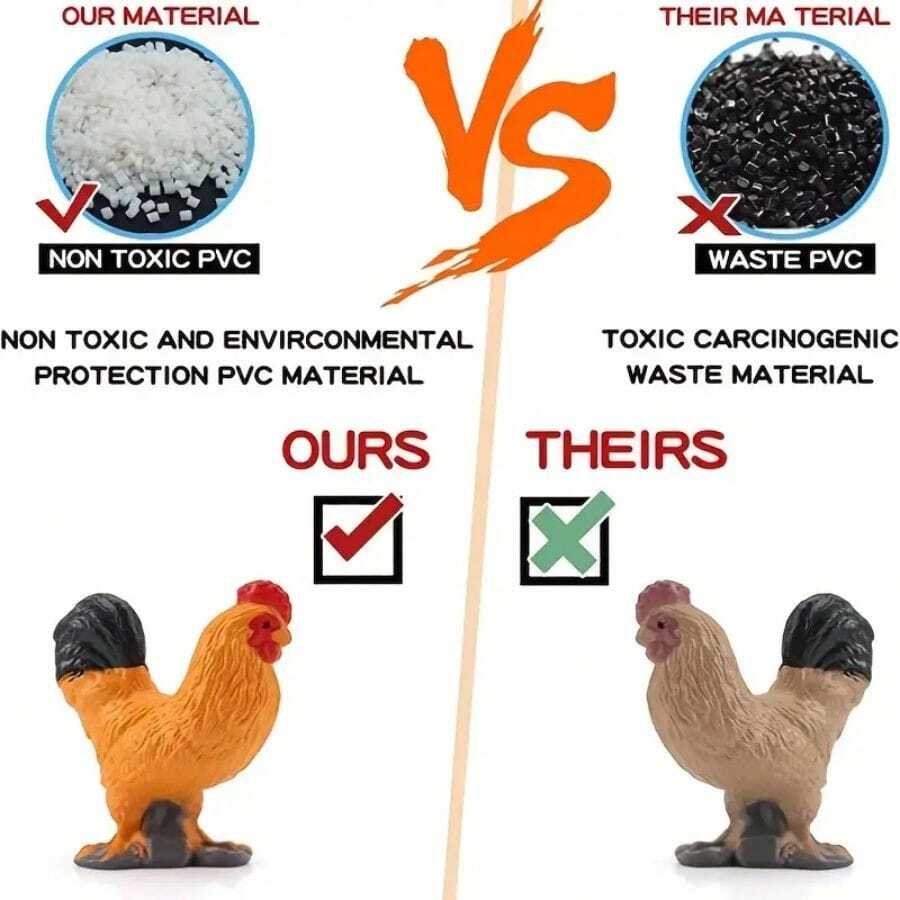 12pcs/Set Pvc Simulation Farm Animals Statue Toy Set, Including Chickens, Ducks, Cows, Golden