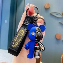 可愛的1入組/4入組時尚PVC機械熊機器人鑰匙扣配件-男女兒童均適用-適用於汽車鑰匙，手提包和錢包-獨特的半骷髏設計-是生日，派對和假日的絕佳禮物 - 彩色 - 查看 6