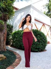 Women Pants - 酒紅色 - 查看 2