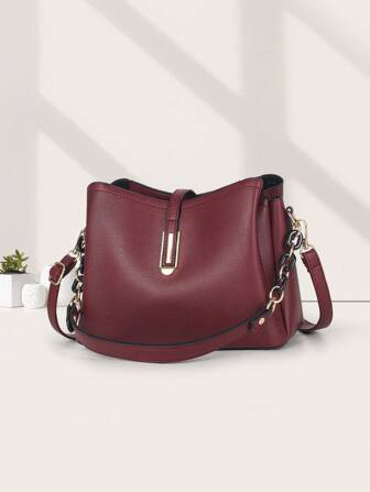 Modern enfärgad axelväska för damer, matchande axelväska med elegant stil, mors dag-presenter, mammapresenter, mammaväska för utflykter, bästa mors dag-presentidéerna, trendig vinröd väska