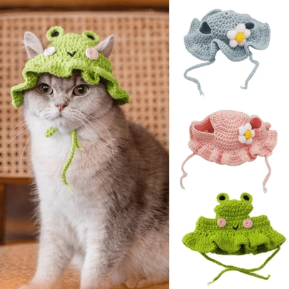 Handmade Knitted Cute Cosplay Pet Hat Cap, Head Accessory For Cat, Dog, Rabbit