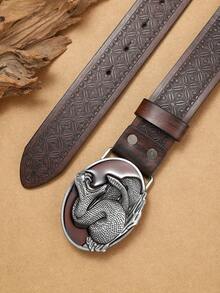 Boho 1 Nam Thời Trang Thường Ngày Đau Khổ Dầu Thả Rắn Khóa Thắt Lưng Có Họa Tiết Nổi - Màu Đỏ Sâu - Xem 3