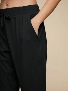 MASKERT 女士運動長褲,輕盈舒適,帶有口袋,適用於運動、休閒或家居穿著 - 黑色 - 查看 4