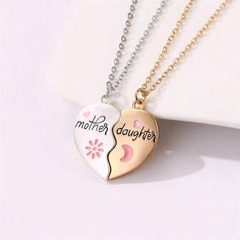 1pc Mother & Daughter Set Zinc Alloy Oil Drip Magnetic Pendant Necklace Mother's Day Gift Jewelry