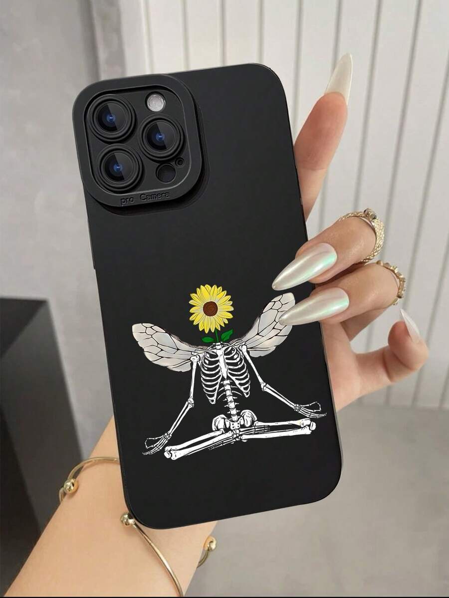 1入有趣的骷髏頭圖案立方體設計tpu防摔軟殼手機殼,兼容iphone - 彩色 - 查看 1