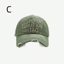 Không giới tính Người Mỹ Thêu Chữ Mũ bóng chày Với Đau khổ Denim mùa giặt Denim , Rách Hố Thiết kế Và Ngắn Brim , Hoàn hảo Đối với Trang phục trên phố Và Mặt Giảm béo - Nhiều màu - Xem 12