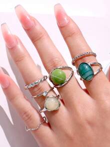 7 cái/bộ Đá xanh & Hình Học Nhân Kim loại Bộ Đối với Của phụ nữ Đồ trang sức - Nhiều màu - Xem 4