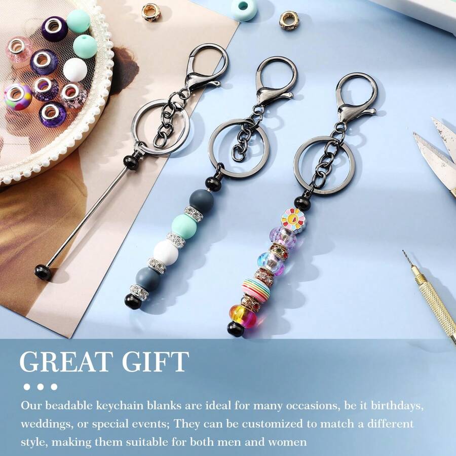 12 Piezas ─ Barras De Llavero En Blanco Para Ensartar Abalorios Para Colgar. Llavero Metálico Ensartado Para Manualidades De Joyería Y Regalos Diy - Gris Oscuro - Ver 1