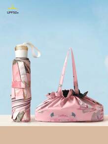 新款女士双层印花花雨伞，可折叠防晒防雨伞，Upf50+防紫外线防眩光，反向伞面设计，粉色男孩情人心形情人节夏日清凉，沙滩，旅行