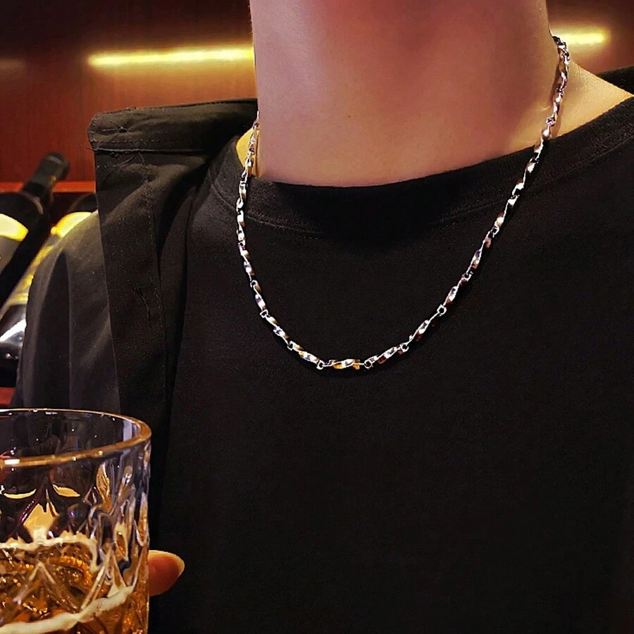 1 Dây chuyền xích xương đòn bằng thép không gỉ không phai màu đính đá Rhinestone bất đối xứng dành cho nam, Quà tặng hoàn hảo cho bạn trai, cha, v.v. - dây chuyền kim cương - Xem 1