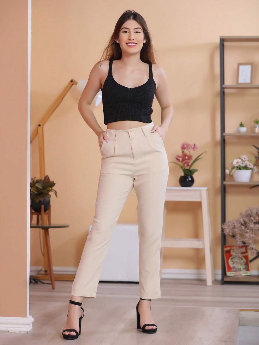 Women Pants - 米色 - 查看 1