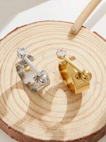 1 件 18K 镀金华丽风格不锈钢方晶锆石线元素戒指女士珠宝婚礼派对约会礼物 - 線條寬面 - 查看 9