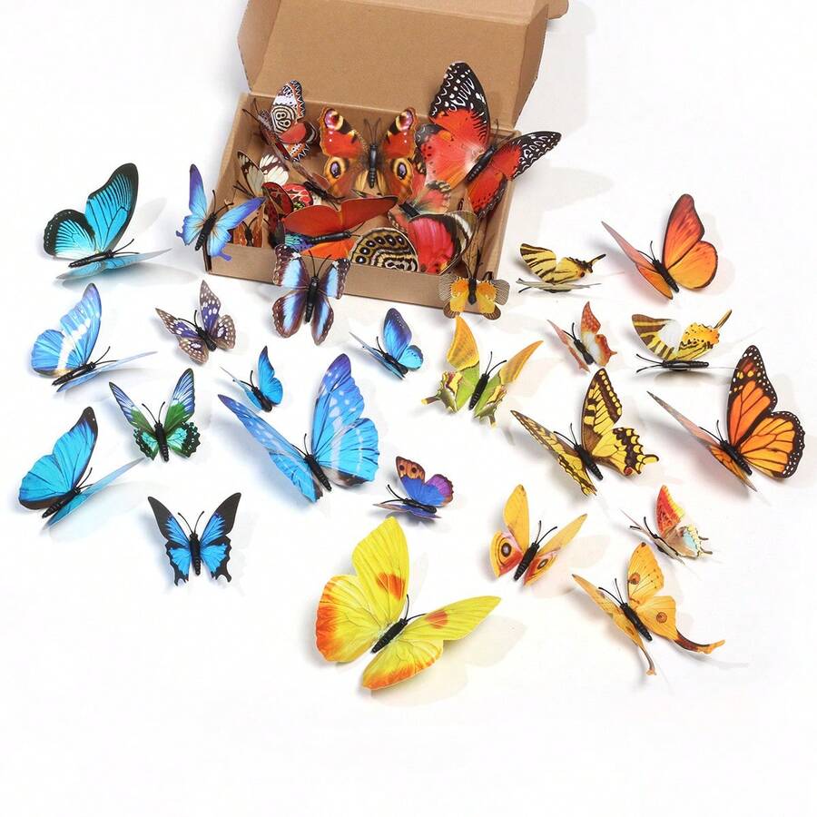 12pcs 3D Butterfly Wall Sticker, Wall Art Butterfly For Home Room Decor - Multicolor - View 1