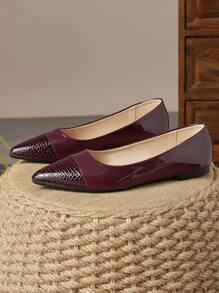 Comfortable Pointed Toe Women's Flats In Navy Blue Color With Black Snake Print And Yellow, Suitable For Vacation And Travel. Also Available In Olive Green, Perfect For Casual Wear, Solid Color - Màu Đỏ Sâu - Xem 4