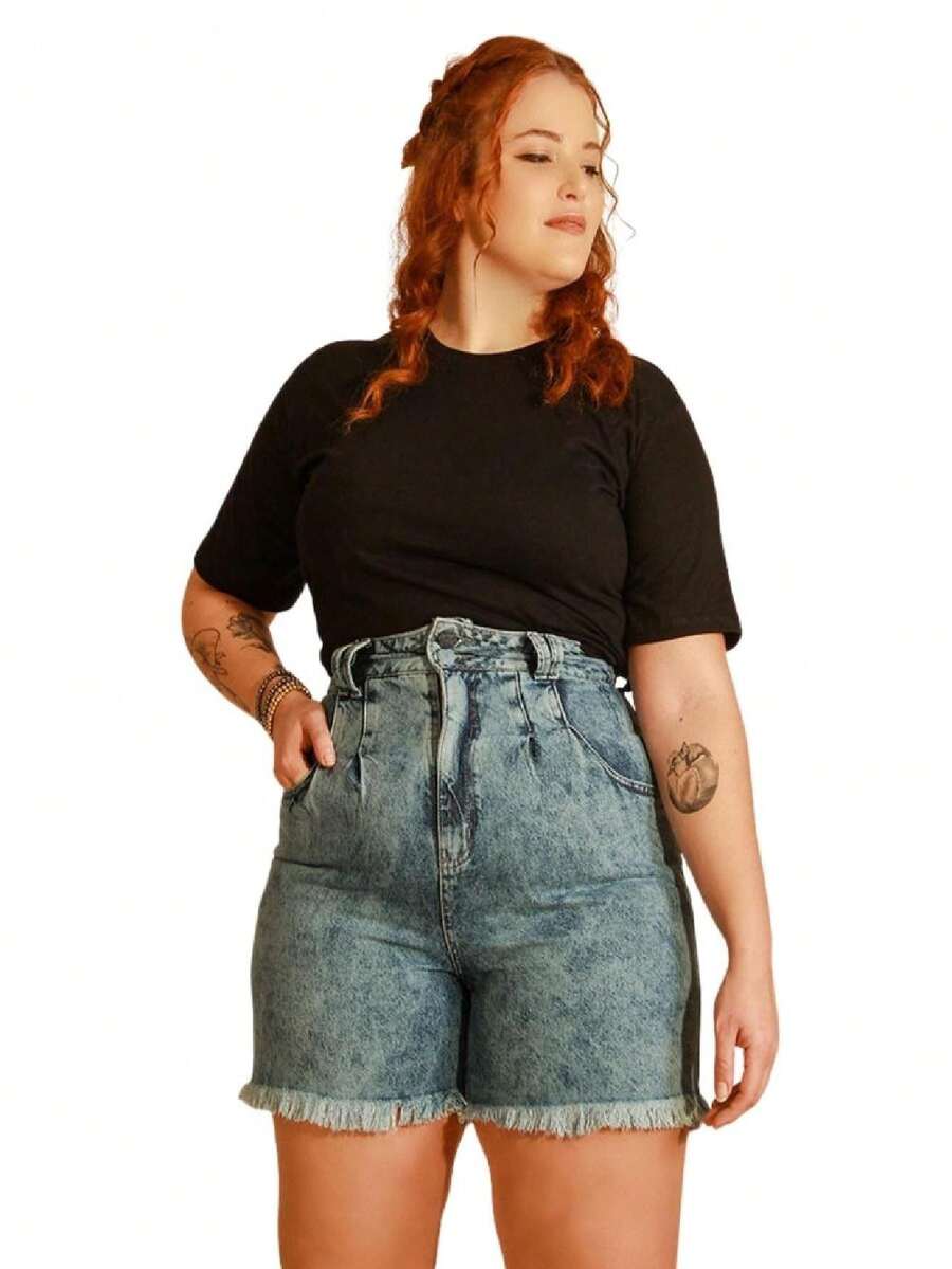 Women Denim Shorts - 藍色 - 查看 1