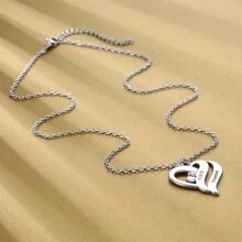 Customized Necklace Single Engraved Name Charm Necklace For Women, Fashionable Personalized Heart Pendant Stainless Steel Customizable Text Couple Necklace, Party Jewelry Gift For Couple Valentines,Silver,Stylish,Colorful,Vintage,Simple,Unisex,Casual,Cuties,Custom,Personalized,Unique,Ideal Gifts For Him,Ideal Gifts For Her,Her,Boyfriend,Girlfriend,Dad,Mom,Family,Friends,For Anniversaries,For Birthdays,For Graduation,For Prom,For Party,Stainless Steel Jewelry - Silver - View 5