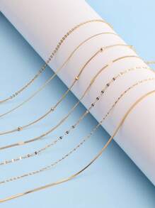 7 Stücke/set Edelstahl Vergoldete Gold Vakuum Dünnen Kette, Jeden Tag Ein Anderes Tragen