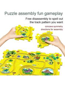 Byson 貝森兒童教育拼圖車玩具 - 2024新火車軌道拼圖,電動賽車軌道拼圖套裝,教育玩具車輛地板拼圖恐龍列車玩具,適用於兒童遊戲墊 - 恐龍系列 - 查看 4
