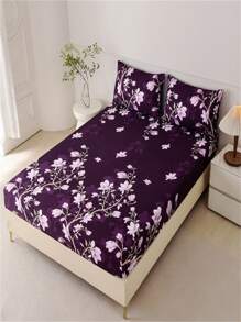 3入組花卉印花床單被套,1條床單和2個枕套（適合30cm的床墊） - 桃花 - 查看 1