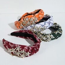 1入組女士布質花朵與珠寶裝飾閃亮頭帶,適用於旅行 - 彩色 - 查看 10