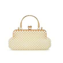 Acrylic Pearl Evening Purse, Clutch, Elegance Metal Handle Bag With Crossbody Strap, White, Makeup Bag, Kisslock Pearl Bag, Vintage Purse, For Wedding, Dating, Anniversary, Bride And Bridesmaid, Pure White Spring Color - 米色 - 查看 6